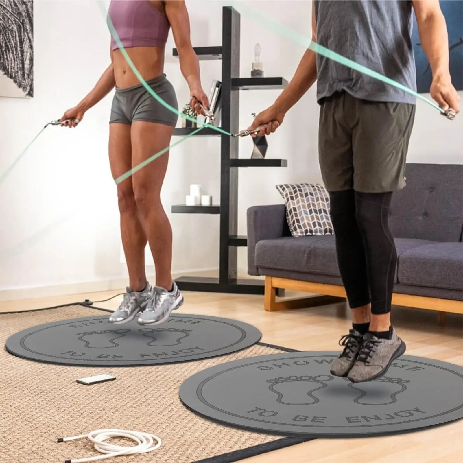 Rolling Mat for Jumping with 60 cm Corda, Anti-slip and Ammortizing, Reduces the Impact on Articulations and Rumor for Indoor Training, Yoga and Salt