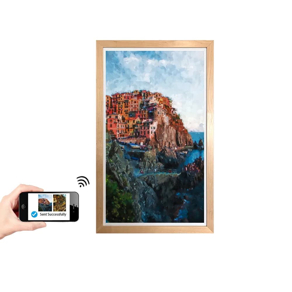 Cornice per foto video digitale LCD LED grande da 65 pollici UHD con cornice in legno per display pubblicitario NFT con monitor con cornice in legno