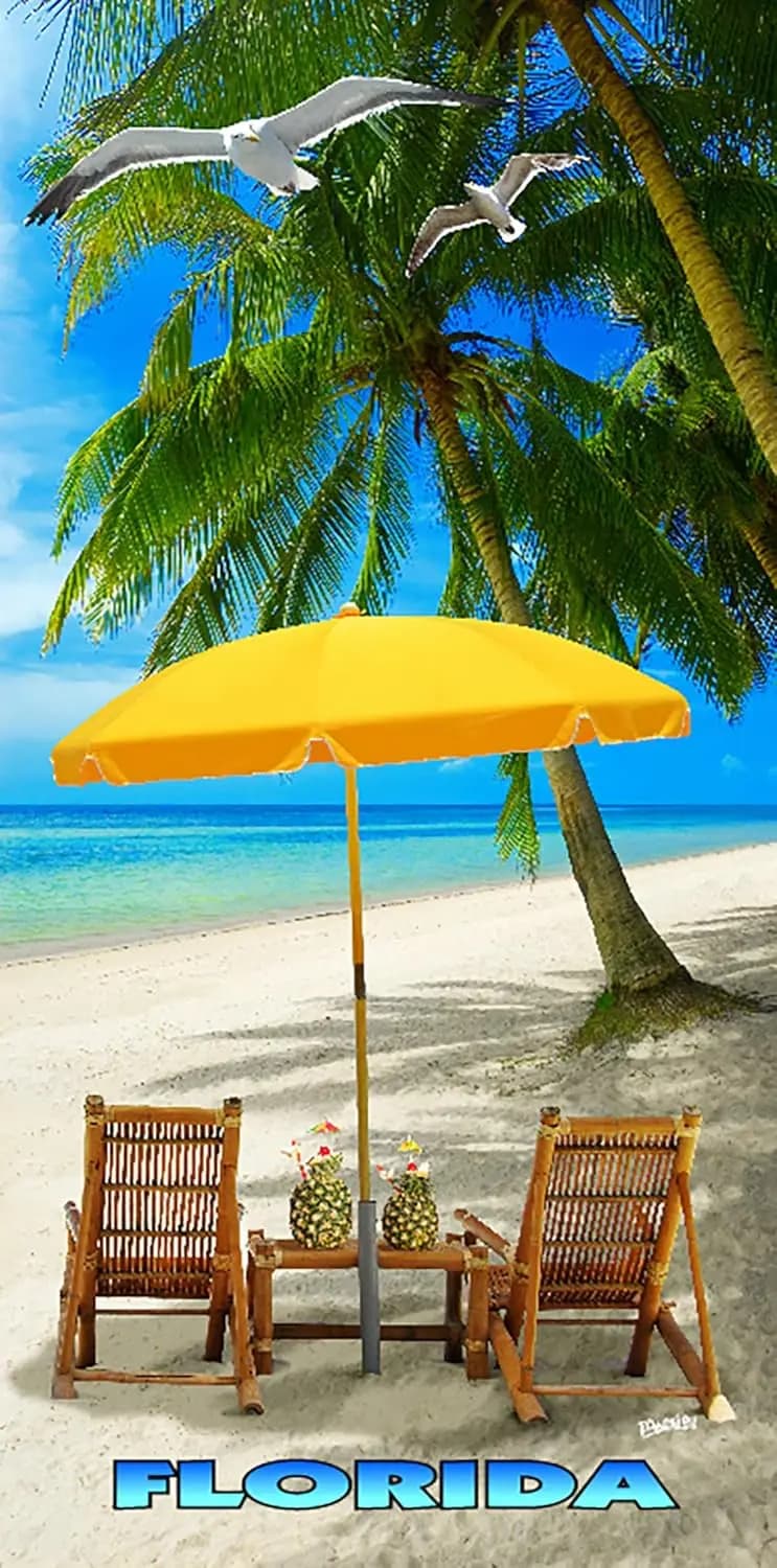 Asciugamano da spiaggia Florida Vacation Time, telo da bagno assorbente in misto cotone stile souvenir per piscina e viaggi