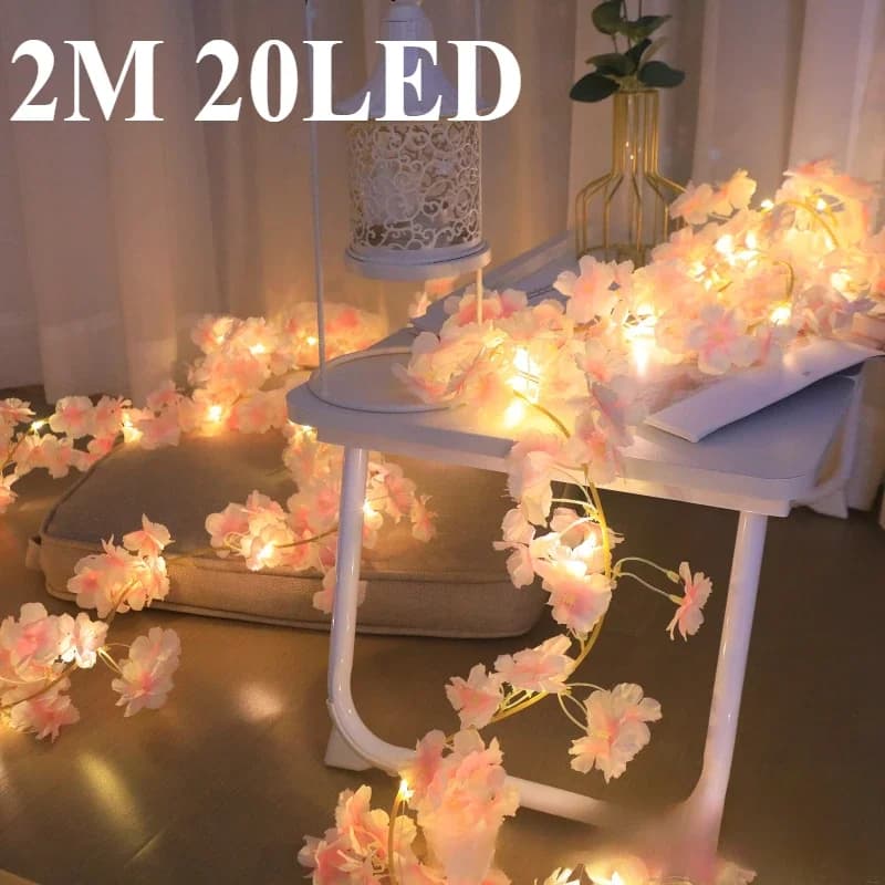 2M 20 LED Luci a corda con fiori di ciliegio Fiore artificiale Luce di vite per camera da letto, feste, giardino, caminetto, decorazione delle scale
