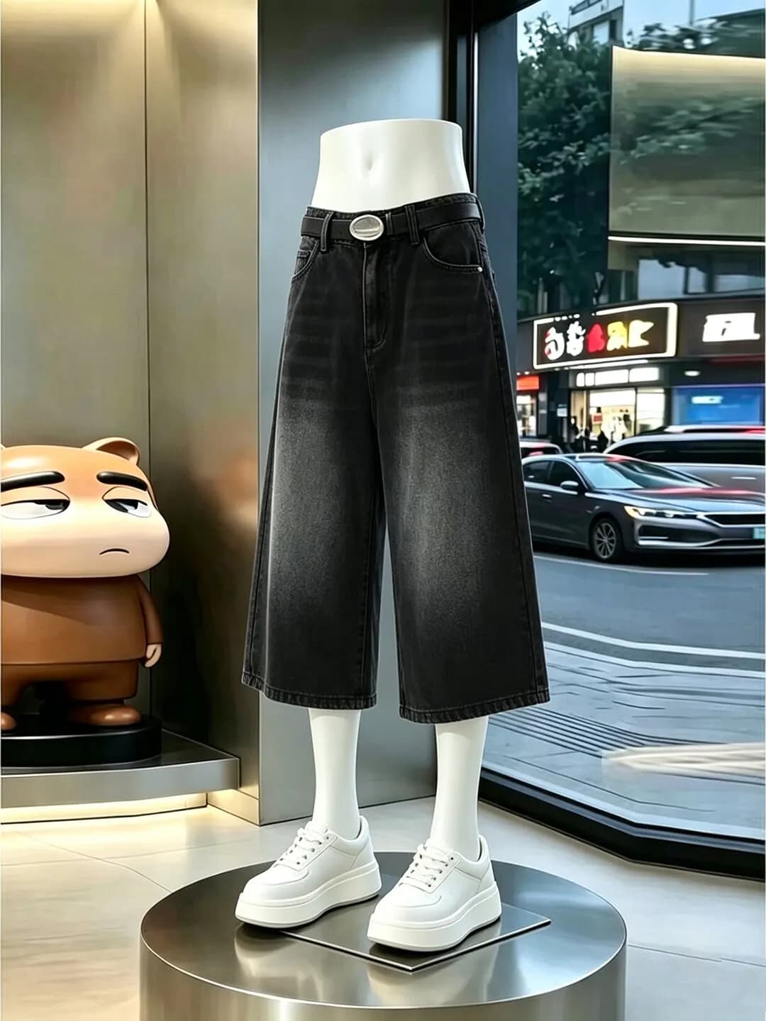 Retro American High Street Seven-Five Jeans Casual Mid-Waist Straight Leg Jeans Women's Over-Knee Shorts Summer Jeans