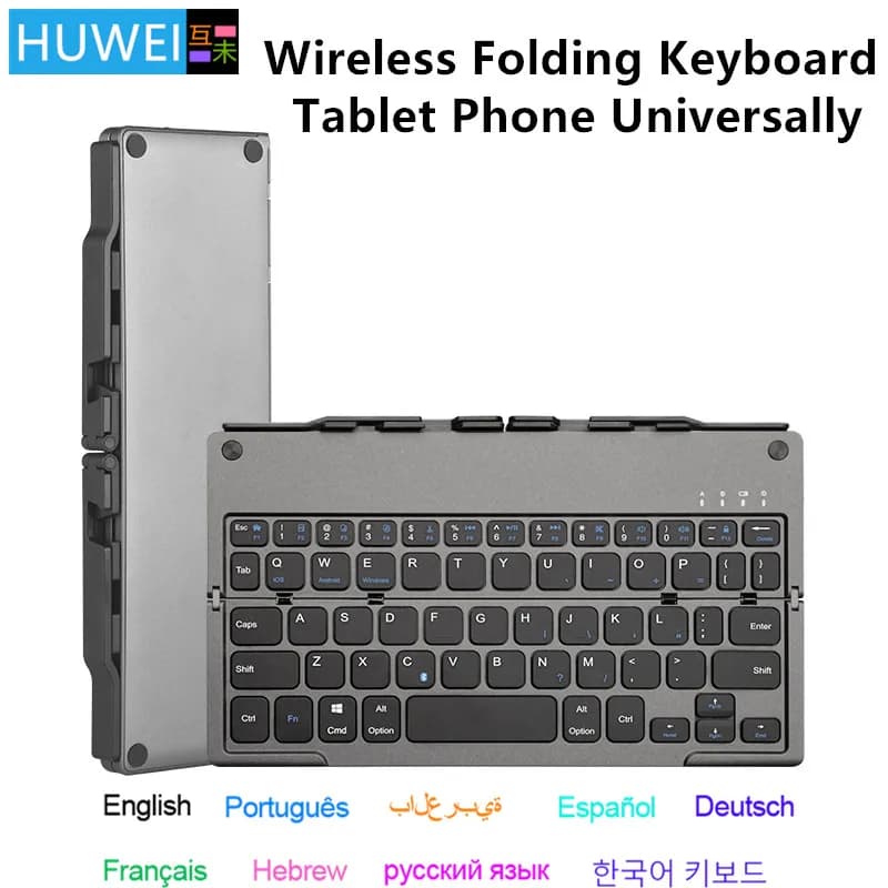 HUWEI Mini Foldable Spanish Arabic Arabic Portuguese German Wireless Keyboard with Windows, Android, IOS Tablet