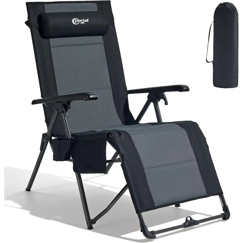 Outdoor Oversized Zero Gravity Lounge Chair with Adjustable Pillows and Cup Holder, Supports Up to 350lbs