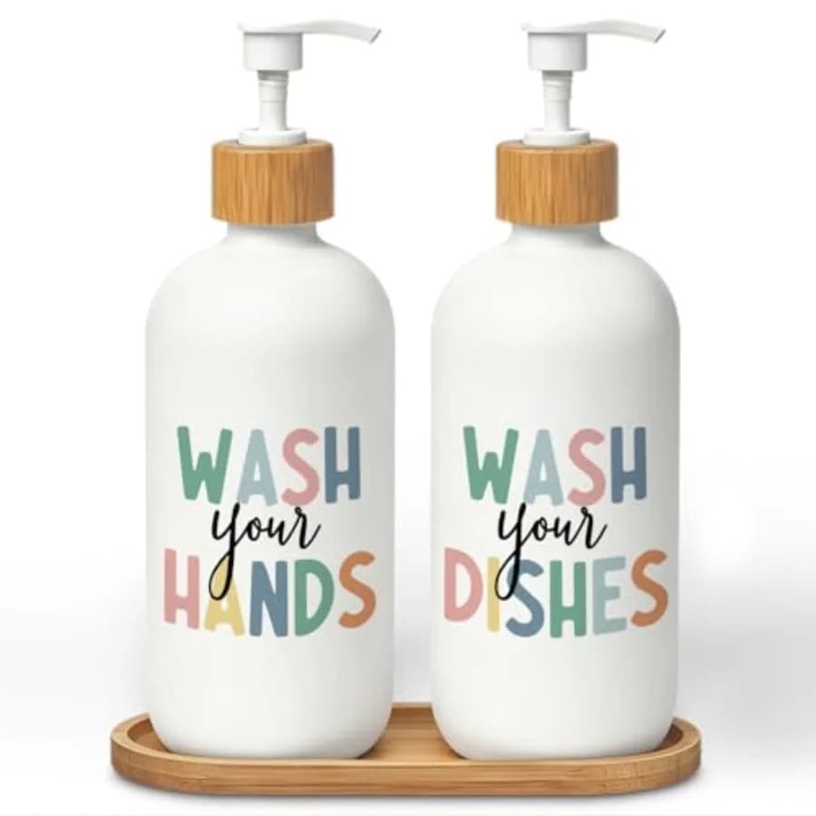 Set Dispenser Sapone Mani e Piatti Boho - Dispenser in Vetro per Igiene, Colorato e Ricaricabile