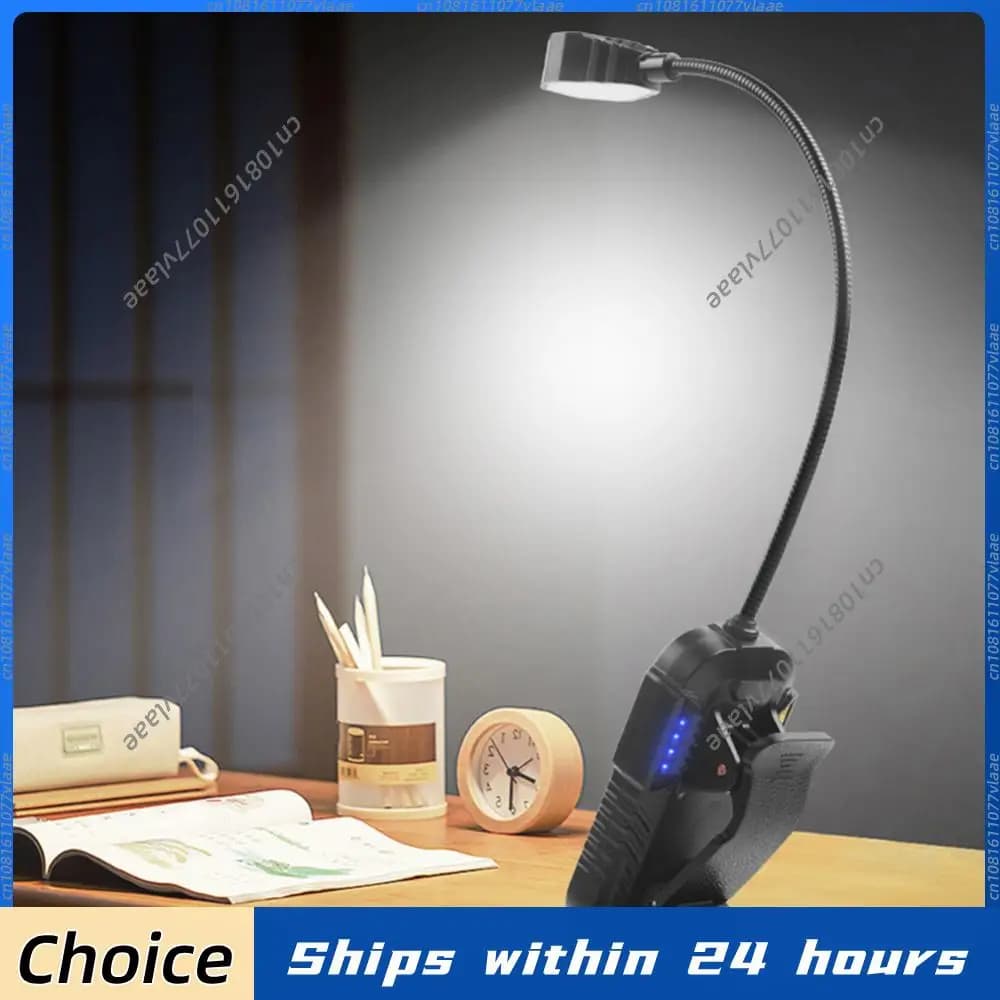 Lampada da lettura ricaricabile USB con clip per esterni, luce da pesca con indicatore del livello della batteria, lampada da scrivania a 9 LED con luce bianca e rossa
