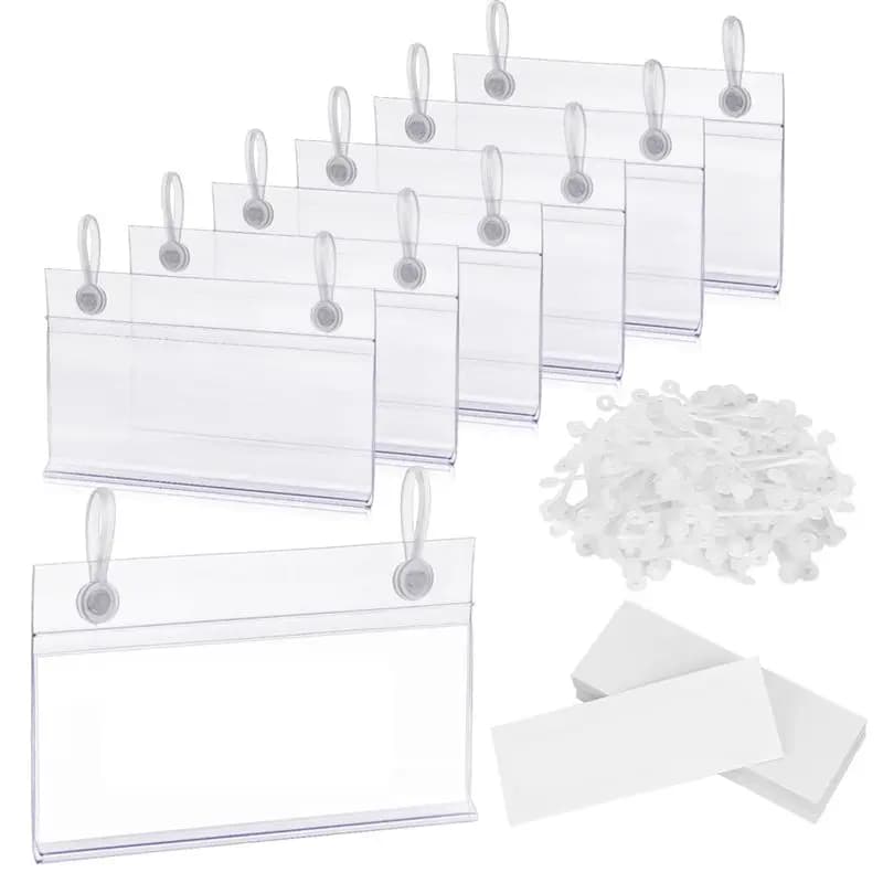 A29F-100PCS Portaetichette trasparenti per etichette di prezzo al dettaglio su scaffali in filo metallico, portaetichette per esposizione di merci per negozi di supermercati