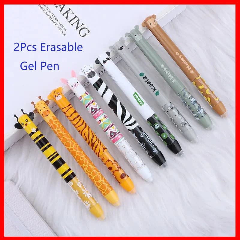 2Pcs Erasable Gel Pen Two Refills Washable Magic Eraser Blue/Red Ink Erasable Pens School Writing Supplies for Notebook Office