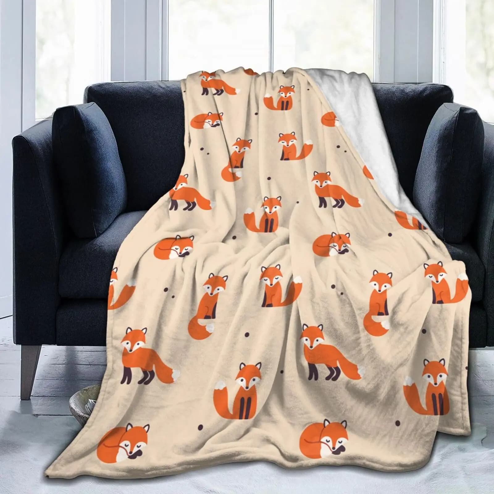 Coperta morbida con stampa volpe, motivo animale, coperta sfocata, calda e leggera, in flanella, per divano letto, viaggio, casa, soggiorno