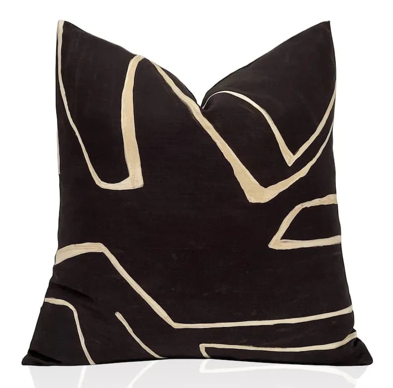 Graffito Throw Pillow Cover in Onyx/Beige, Black Pillow Cover, Sofa Cushion Covers, Lee Jofa Pillow Cover