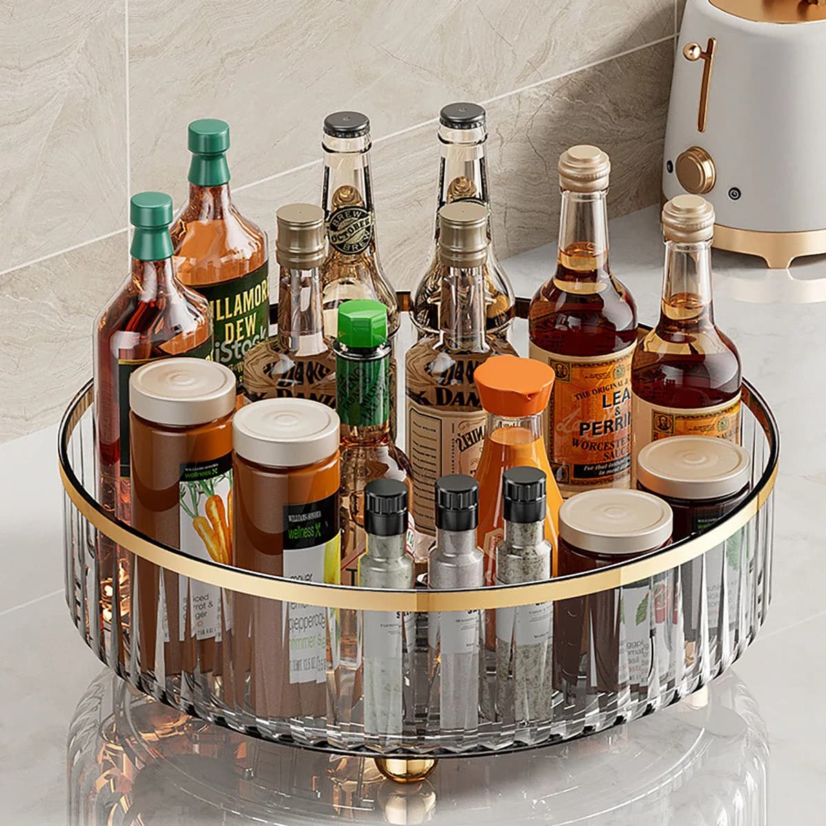 Vassoio rotante portaspezie dispensa armadio giradischi con base contenitore portaoggetti organizer da cucina per scatola di immagazzinaggio cosmetici per condimenti