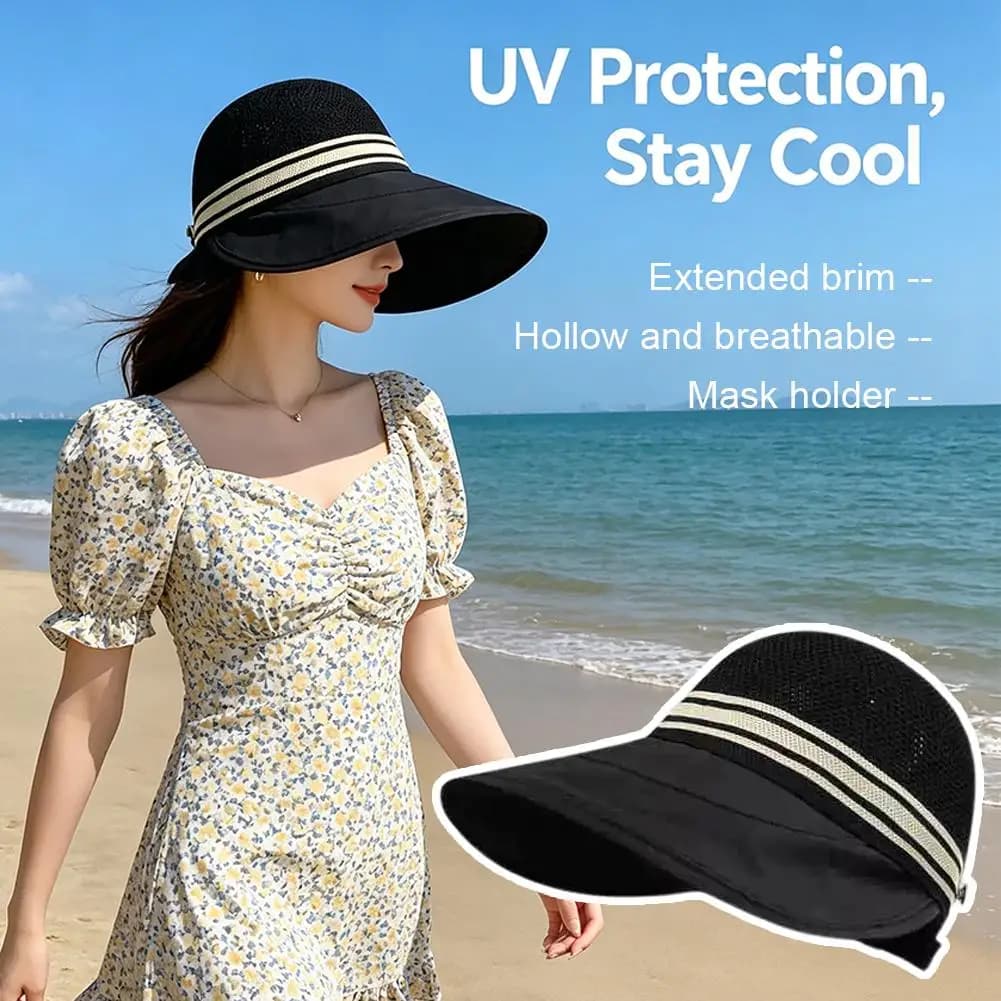 Breathable Sun Hat in Network with UV Protection and Horsetail Hole, Adjustable and Foldable for Beach and Hiking