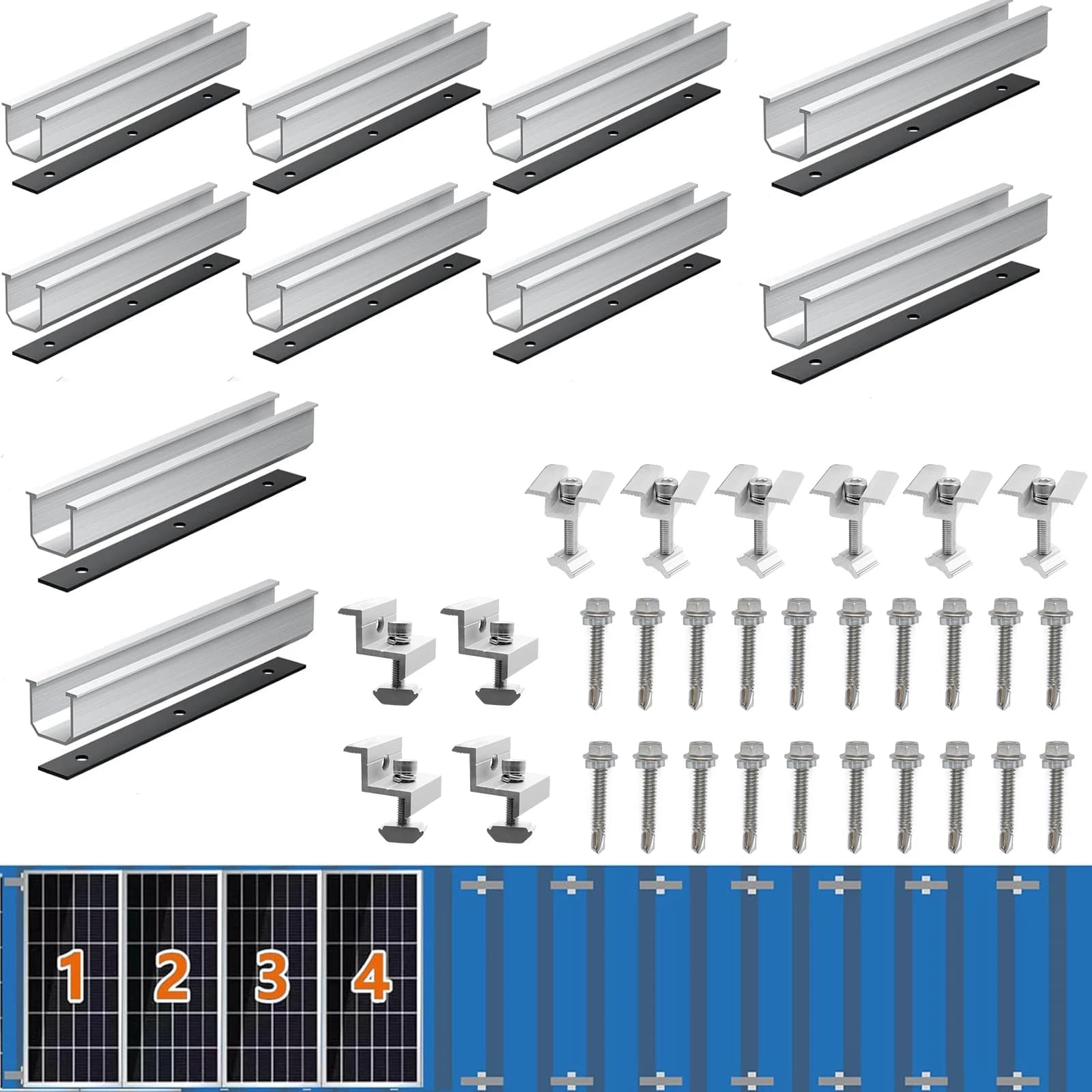 10/6/4 pz Staffa per Pannello Solare da 30 cm in Alluminio, Morsetti Terminali e Centrali per Montaggio su Tetto Trapezoidale, per Moduli Fotovoltaici