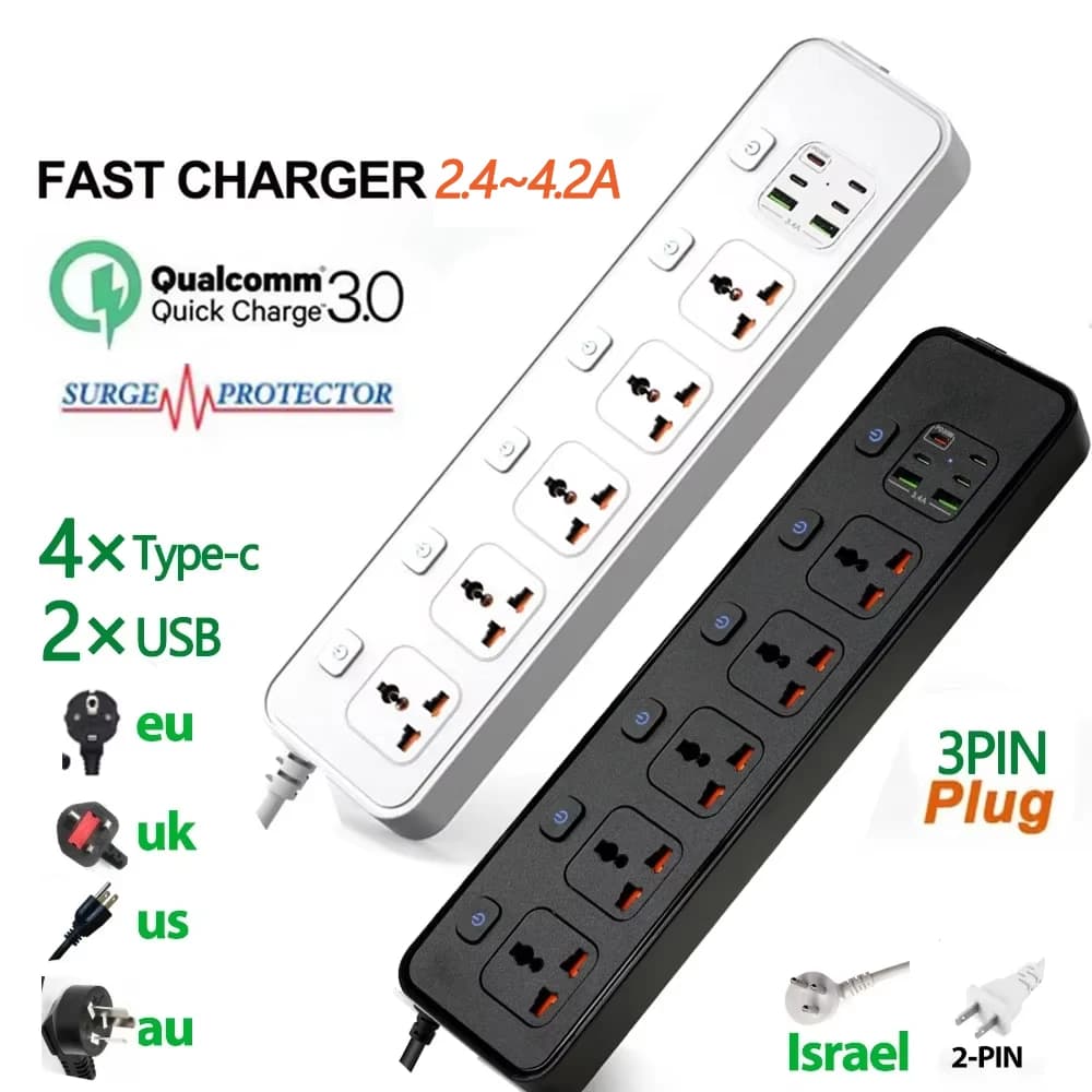 Presa di prolunga universale per ciabatta con porta USB Type-c QC3.0 20W 2M Sicurezza Singapore AU EU US UK Protezione da sovratensione