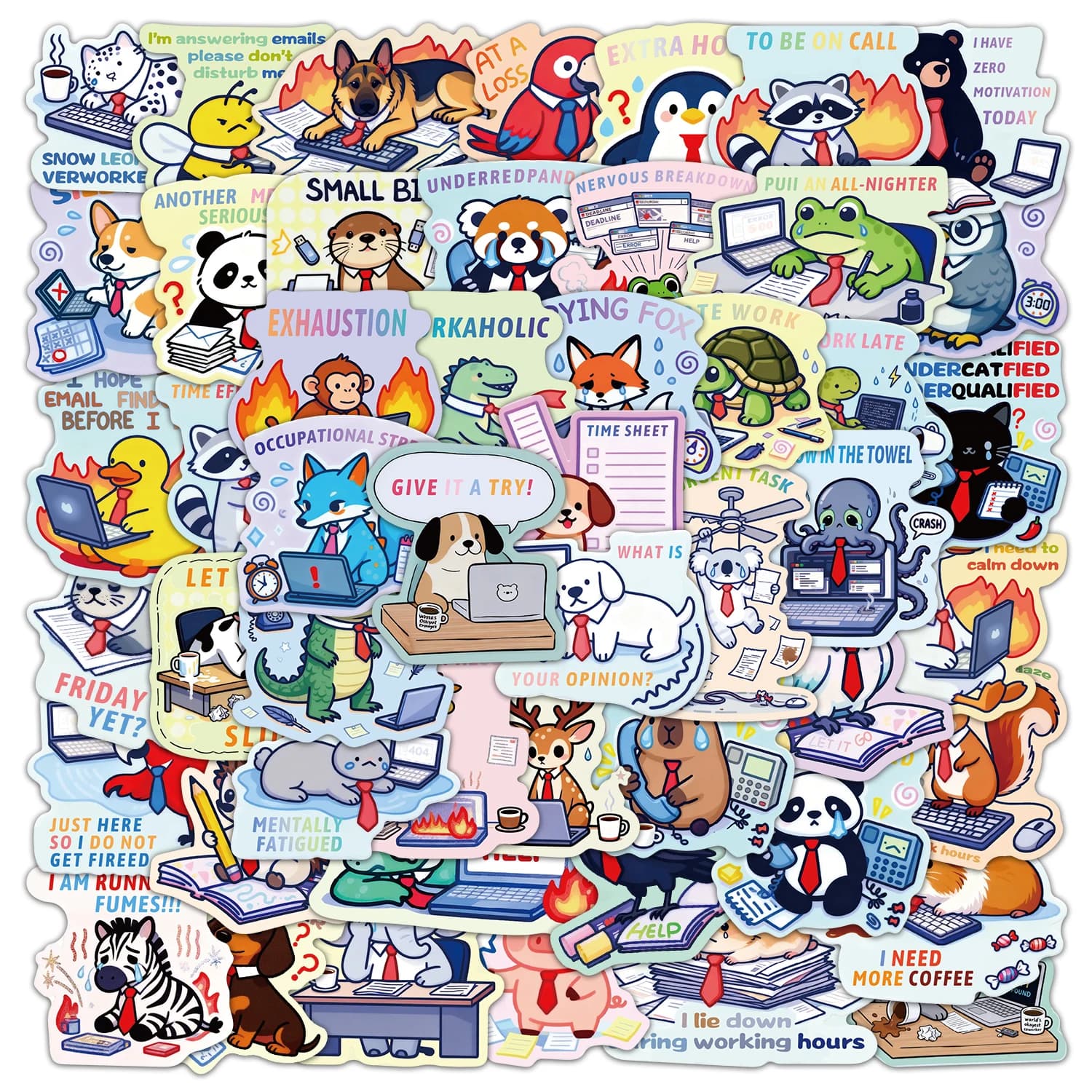 50 Adesivi Animali da Lavoro per Fai da Te, Cover Telefono, Laptop, Borracce, Computer, Giocattoli