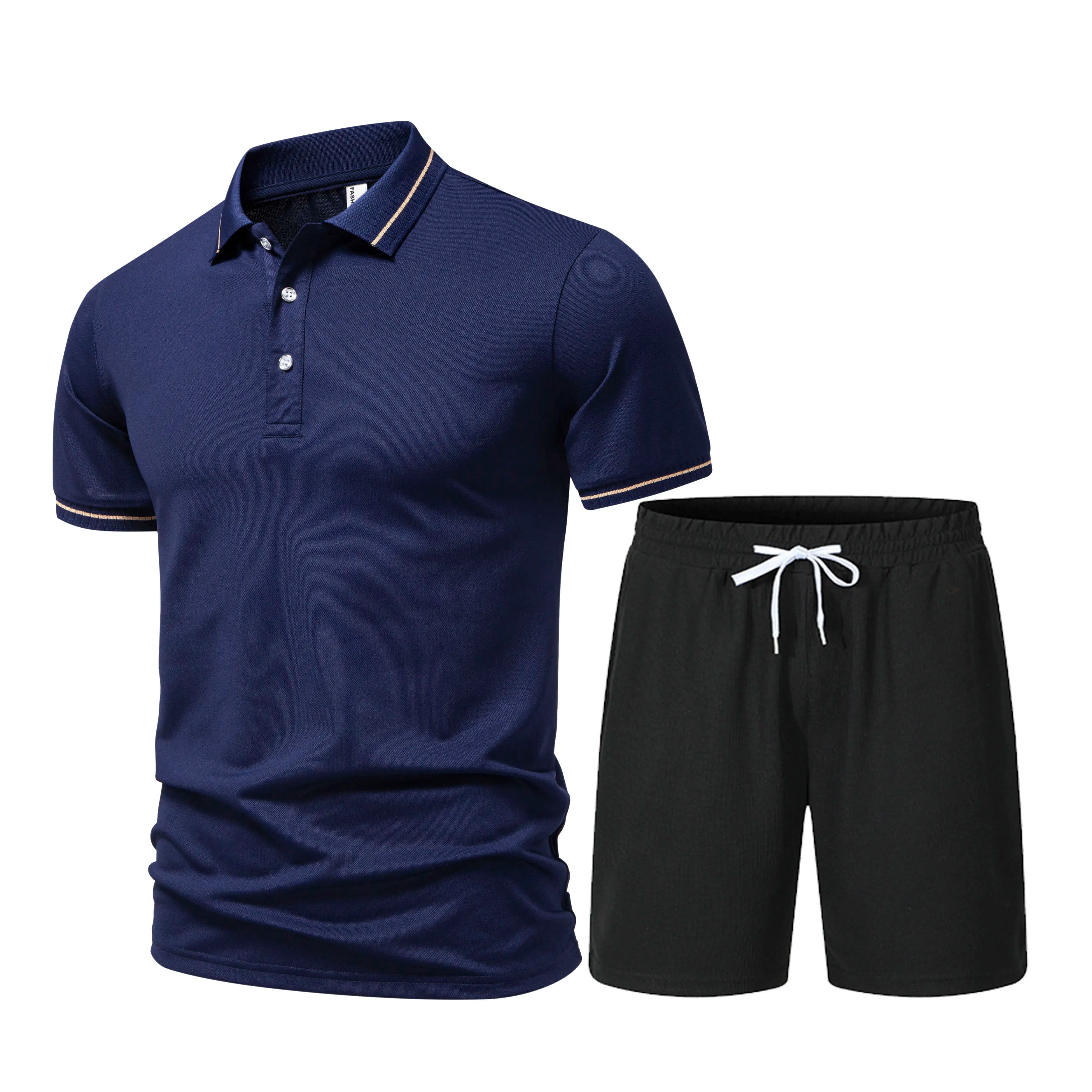 Nuovo set estivo da uomo con polo a maniche corte e pantaloncini, traspirante, leggero e casual.