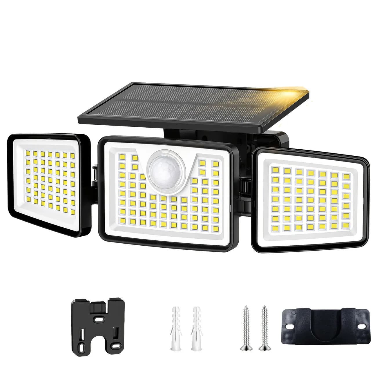 daphino 2500LM Solar Lights Outdoor with Motion Sensor,3 Head 270° Wide Angle Street Area Lights,IP65 Waterproof Security Lighting with 3 Modes