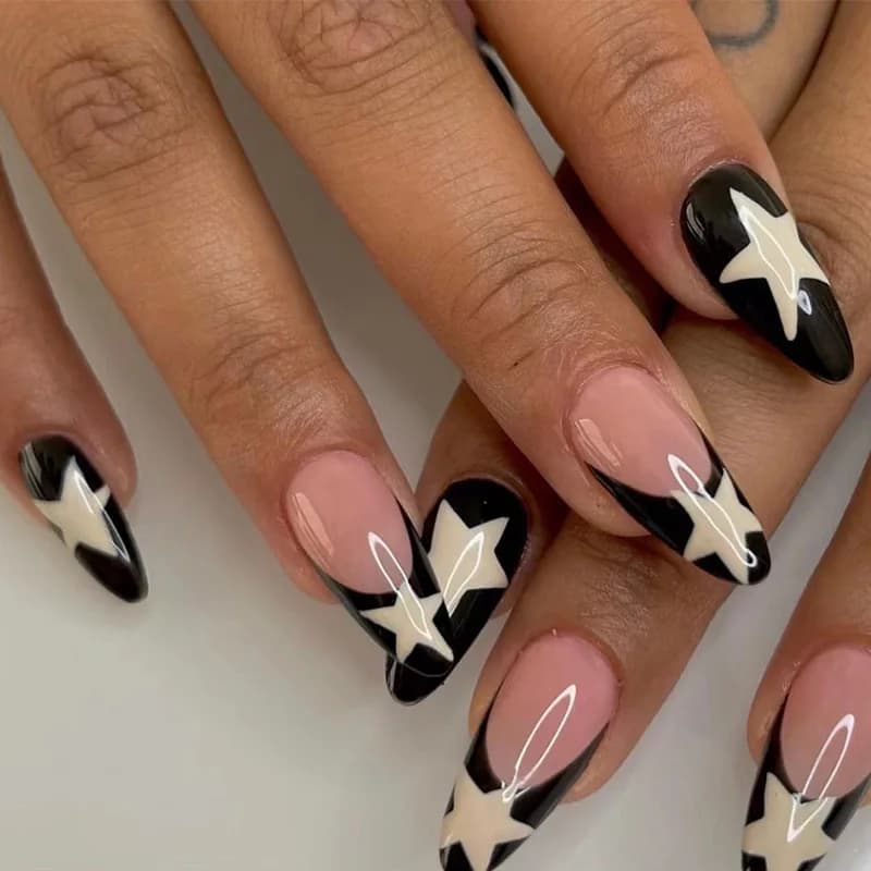 24pcs Cool Y2k Style unghie finte moda stella a cinque punte Decor Press On Nail Patch punte per unghie artificiali indossabili finite complete