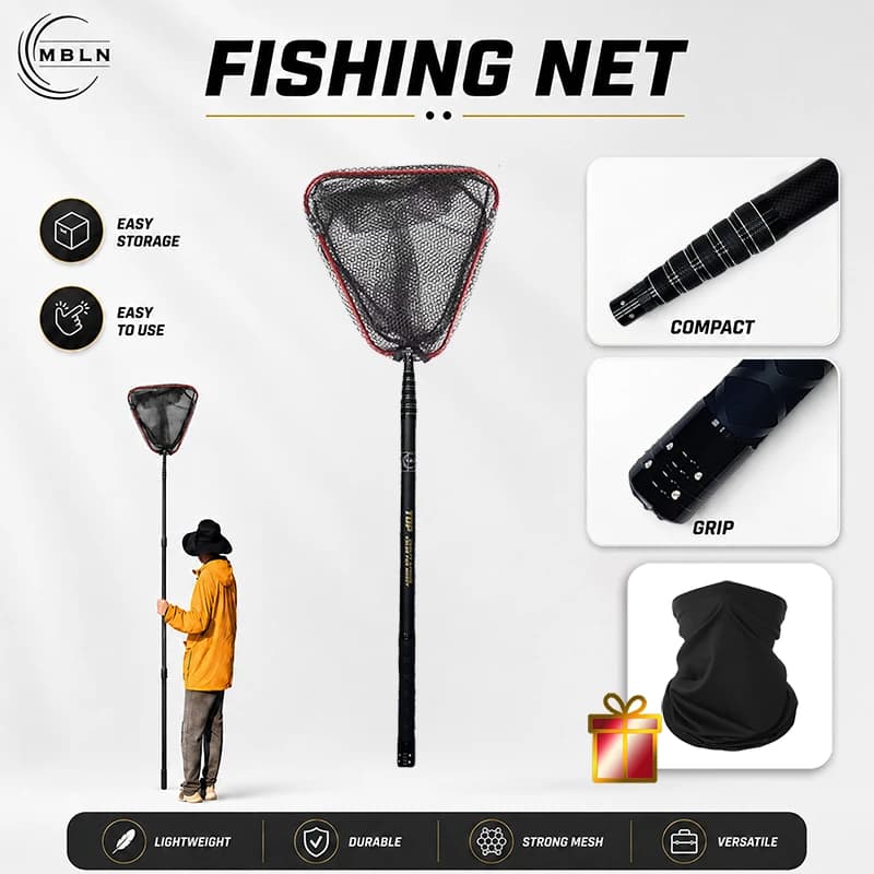 Carbon Fiber Telescopic Fishing Landing Net, Quick-Drying Coated Mesh, Foldable 283cm Long Reach, Heavy Duty Fish Net