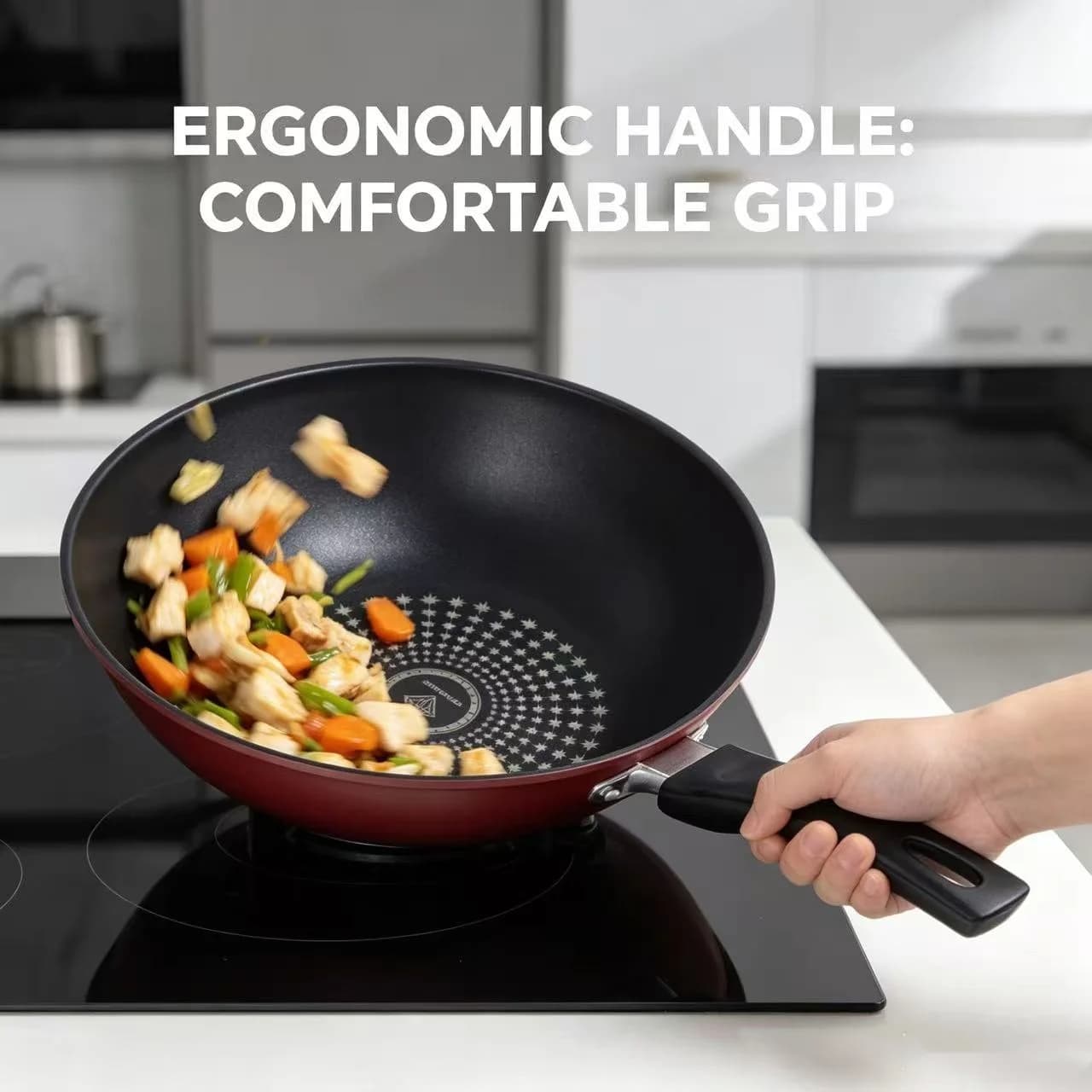 Wok Antiaderente Leggero da 11 Pollici / 28cm, Padella Domestica per Cucinare e Friggere Quotidianamente, Compatibile con Piani a Induzione