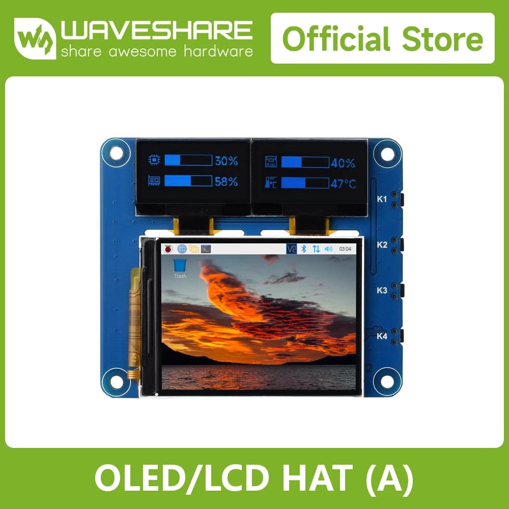 Waveshare Raspberry Pi OLED/LCD HAT, Onboard 2inch IPS LCD Main Screen and Dual 0.96inch Blue OLED Secondary Screens