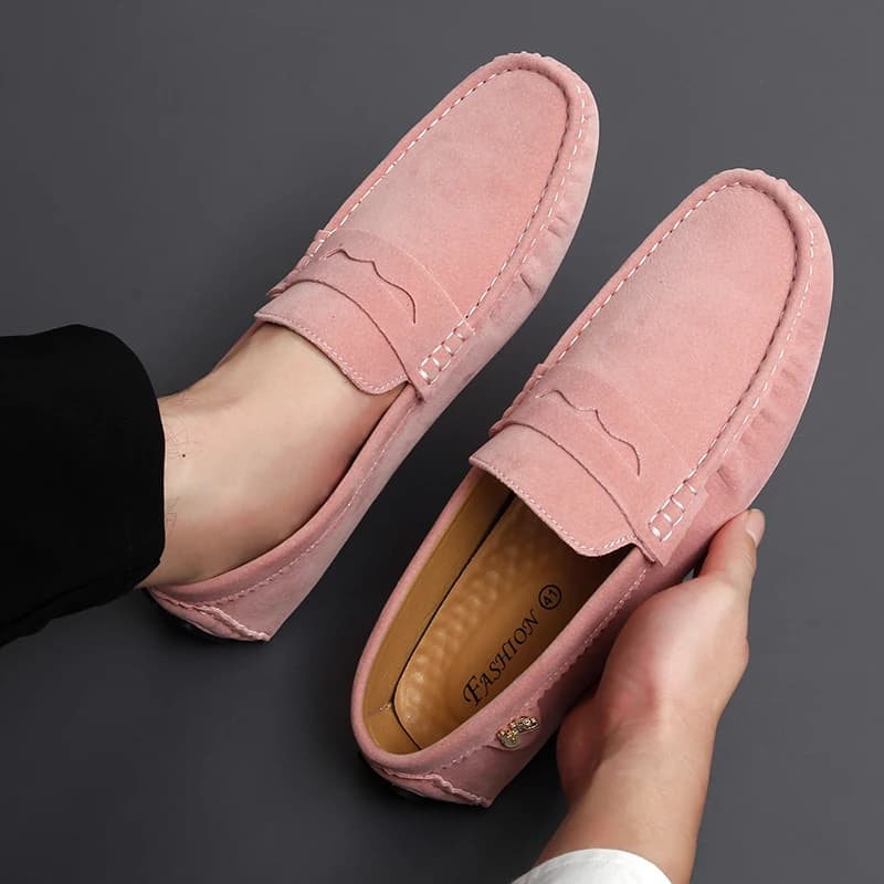 Mocassini Penny Peas in pelle scamosciata Uomo Donna Ragazzi Scarpe da guida Big Size 35-48 Mocassini Slip on Flats Mocassini da uomo firmati Rosa