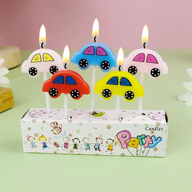 5 Car Candles Children's Birthday Cute Cake Decorative Candles Baby Birthday Party Baking Five Color Plugins