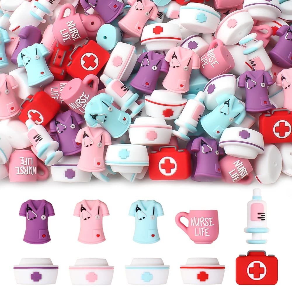 5/10/20pcs Perline di Silicone 3D a tema infermiera 3D Siringa da infermiera Design Perline focali per portachiavi Penna di perline Creazione di accessori artigianali