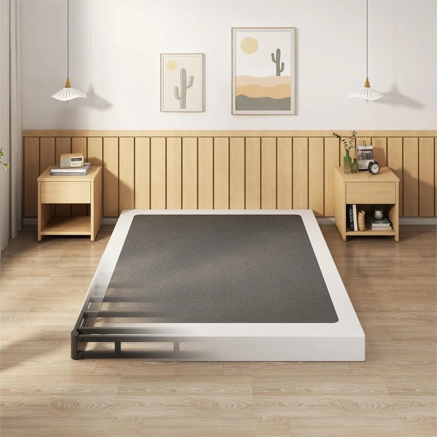 5 Inch Queen Box Spring Bed Base, Heavy Duty Metal Mattress Foundation with Fabric Cover, Easy Assembly, Black