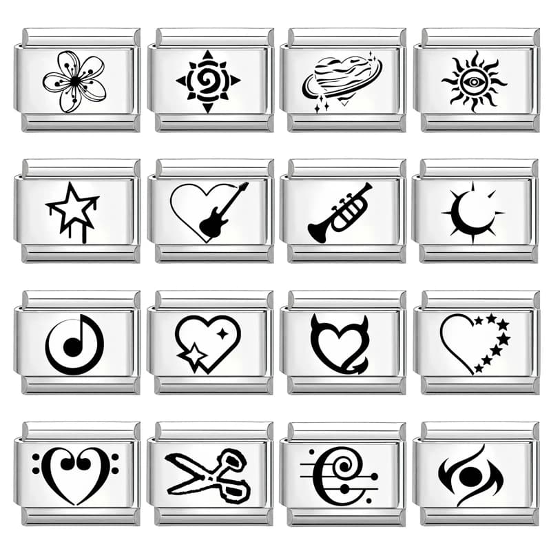 Charm Italiano Y2K con Incisione Laser Cuore Sole Luna Stella, Compatibile con Bracciali in Acciaio Inox da 9mm, per Uomo e Donna, Ideale per Creazioni Fai-da-Te, Regalo, Vendita all'Ingrosso