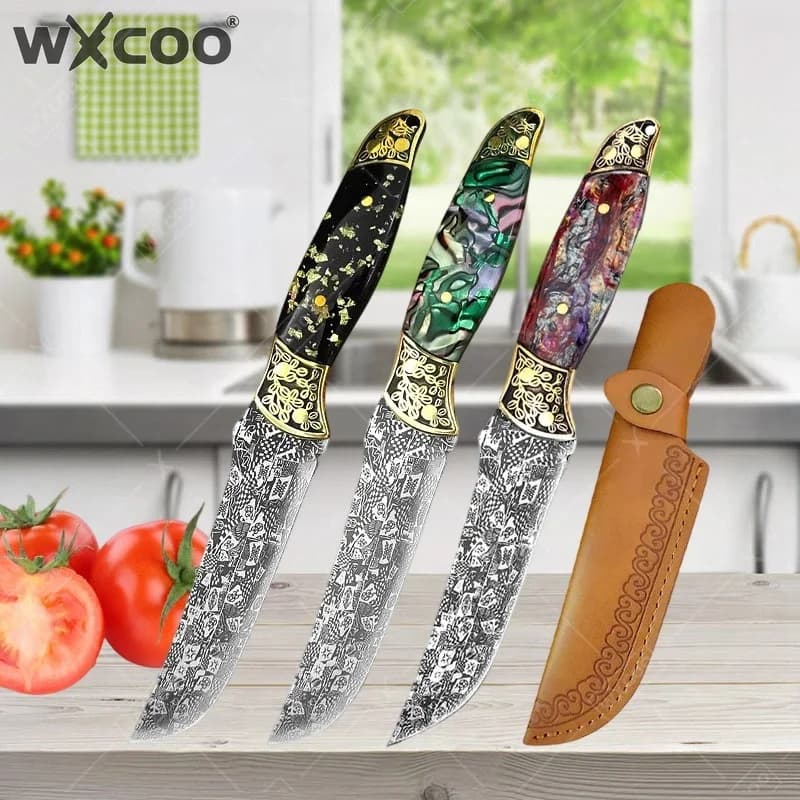 WXCOO Hand Forged Butcher Knife Kitchen Chef Knife Stainless Steel Fruit Paring knife BBQ Meat Lamb Wooden Handle with Sheath