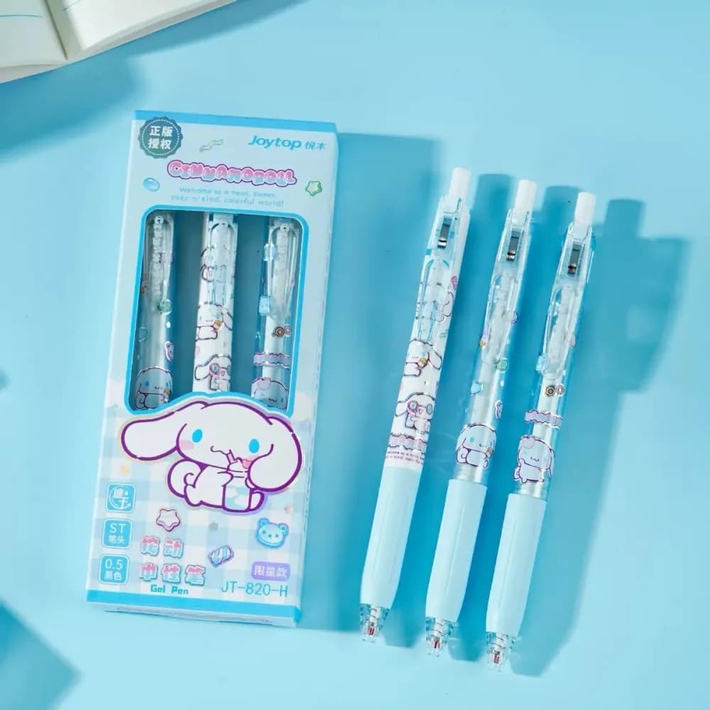 Penne Gel Retrattili Originali Sanrio 3 Pezzi/Scatola Hello Kitty Kuromi Cinnamoroll 0.5mm Inchiostro Nero per Scuola Ufficio Cancelleria