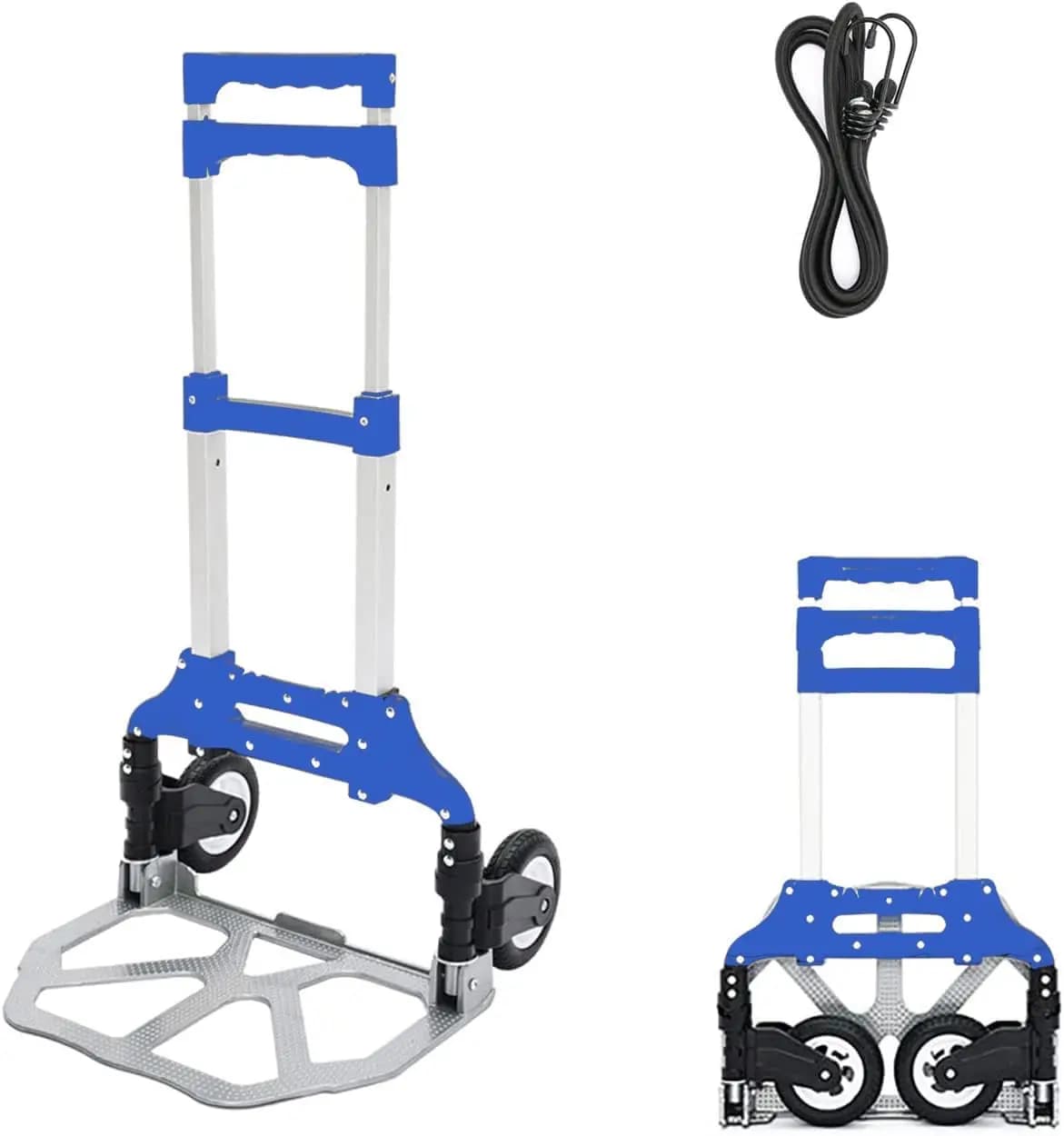 Carrello pieghevole per bagagli in alluminio Carrello per carrello Nero Carico MAX 175 libbre, Cavo per stunghia, Maniglia telescopica, Doppi cuscinetti