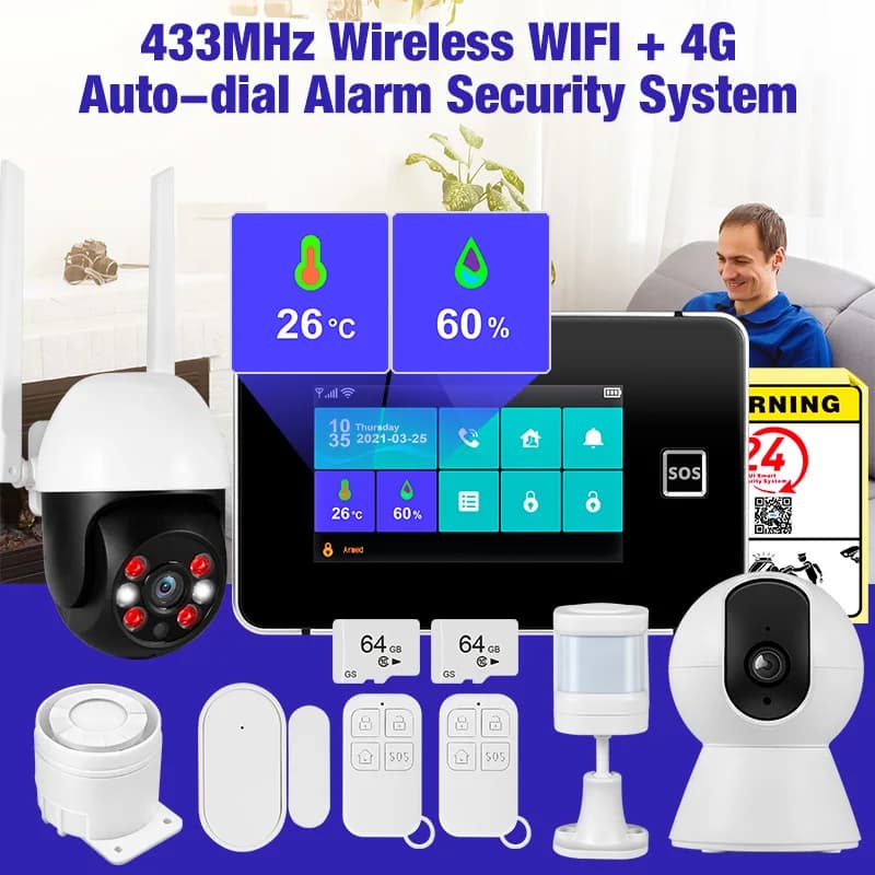 KERUI 4G WIFI Allarmi antifurto Pannello touch screen da 4,3 pollici Tuya Allarme di sicurezza intelligente con display dell'umidità della temperatura G64B