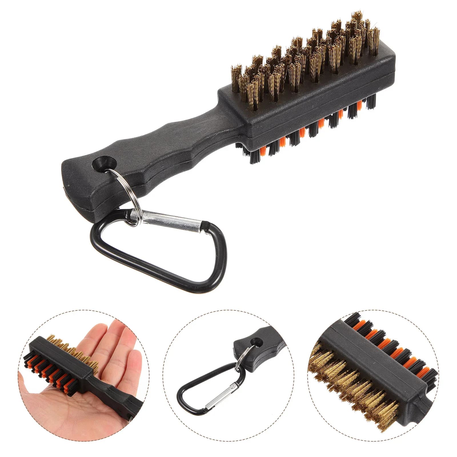 Mini spazzola per la pulizia delle mazze da golf, resistente, a doppia faccia, portatile, in metallo leggero, con setole in nylon per la pulizia di scarpe e mazze da golf