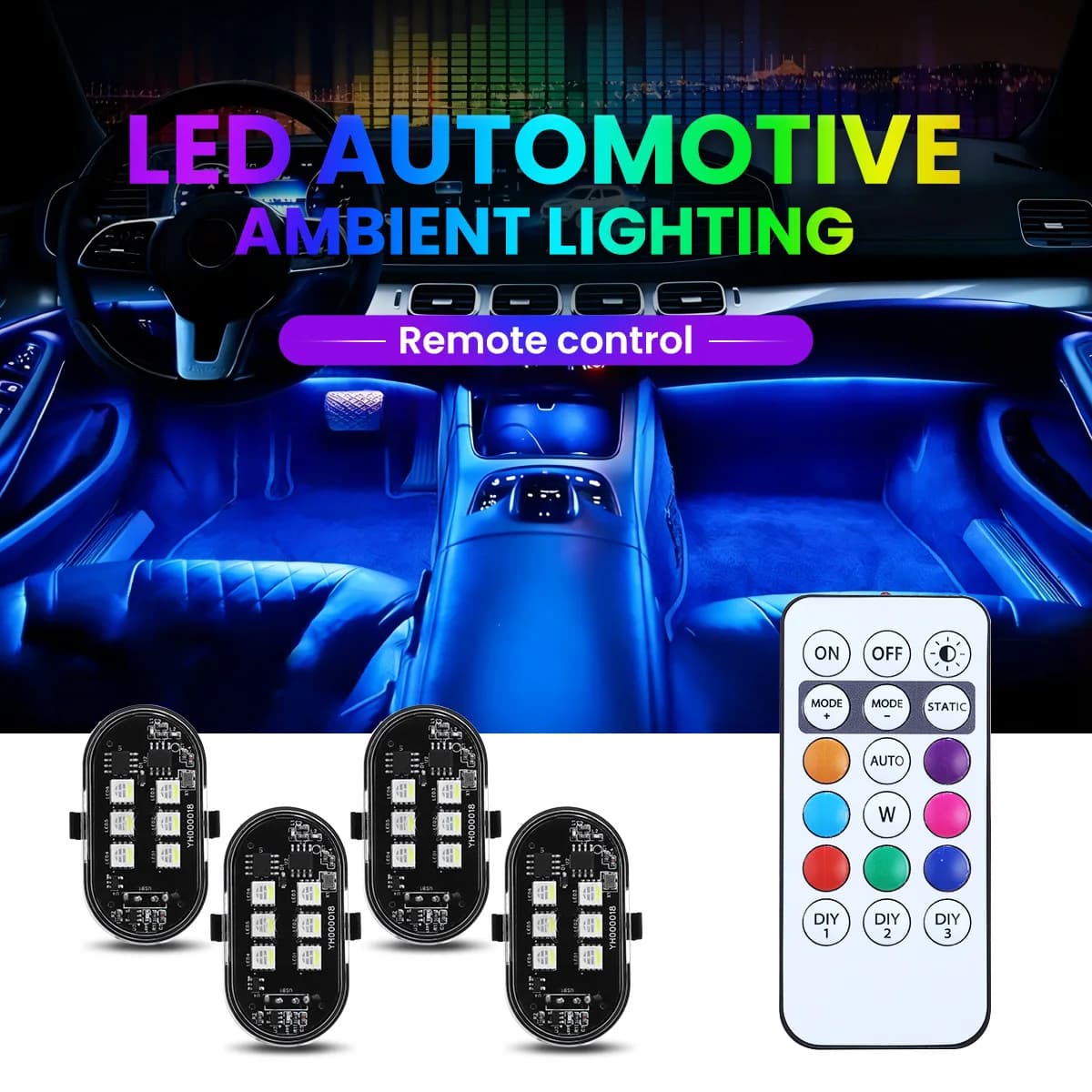 Luci LED Stroboscopiche Wireless per Auto, 2/4/6 Pezzi, Luce Atmosfera Decorativa, 8 Colori, Ricaricabili, Luce di Avvertimento LED Anti-Collisione
