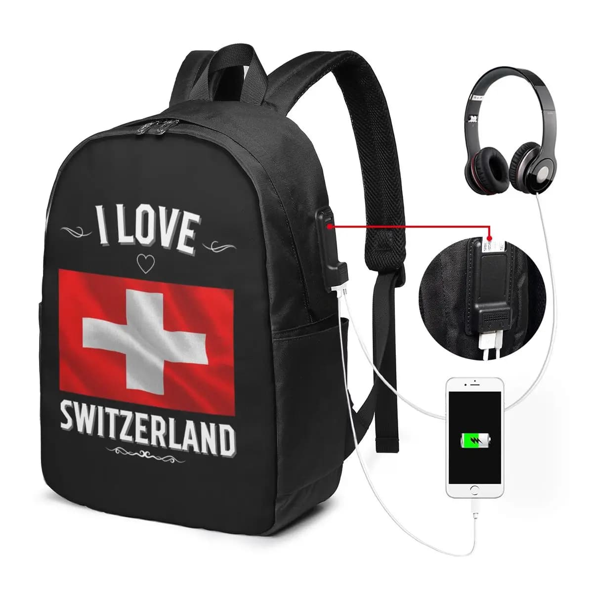 Zaino con bandiera svizzera, borsa da viaggio per notebook, borsa per computer, borsa da scuola per studenti universitari, borse a tracolla per laptop per uomo e donna