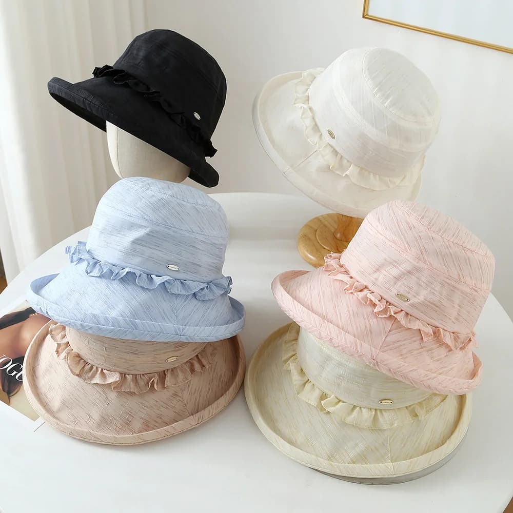 Cappello a Secchiello Floreale da Donna, Elegante e Casual, Pieghevole, per Primavera Estate, Cappello da Sole con Visiera per Esterni, Berretto da Pescatore in Pizzo