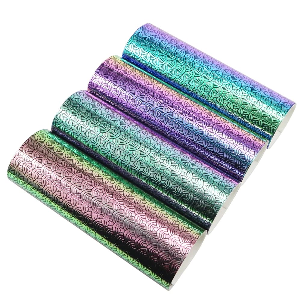 1 Pezzo di Tessuto in Pelle Sintetica con Texture a Squame di Pesce 7,7*12,9 Pollici