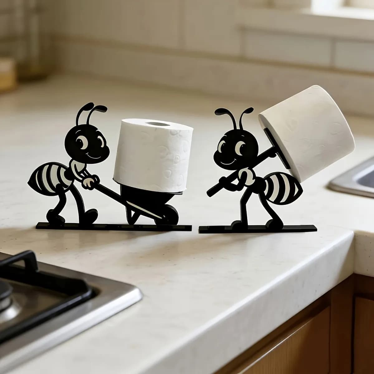 2pcs Independent Ant Smile Shaped Roll Paper Holder, Creative Bathroom Decoration, Multifunctional Toilet Paper Storage Crafts
