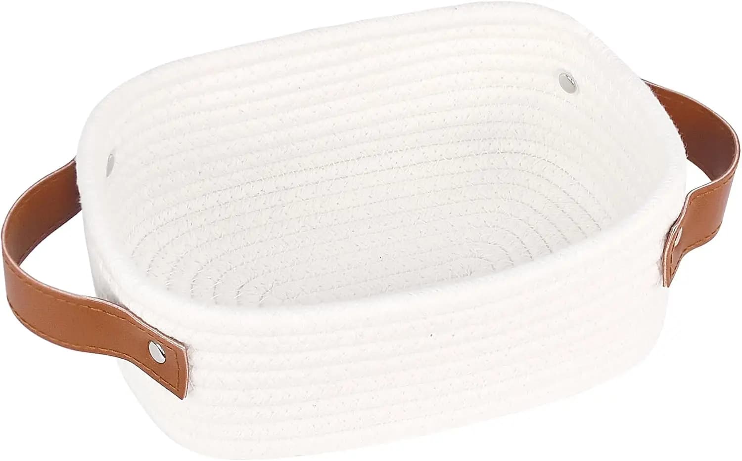 Cestino portaoggetti piccolo in corda intrecciata, grazioso contenitore organizer da scaffale per cameretta, soggiorno, bagno, bianco, XS