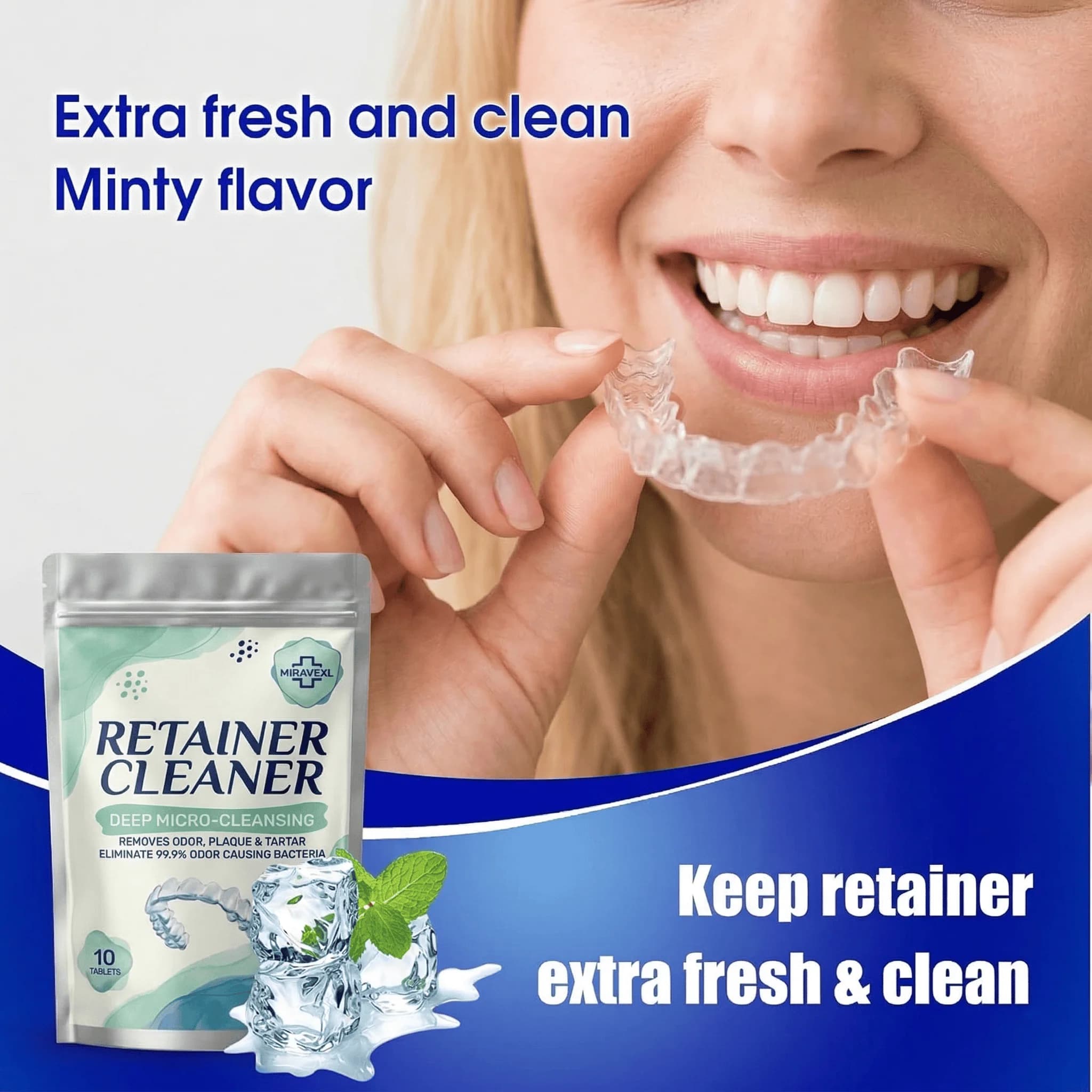 MIRAVEXL Detergent tablets for Orthodontics, Aligners, Night Protectors, Denti Finti - Whitening, Removing Odors and Plate - Dental Care