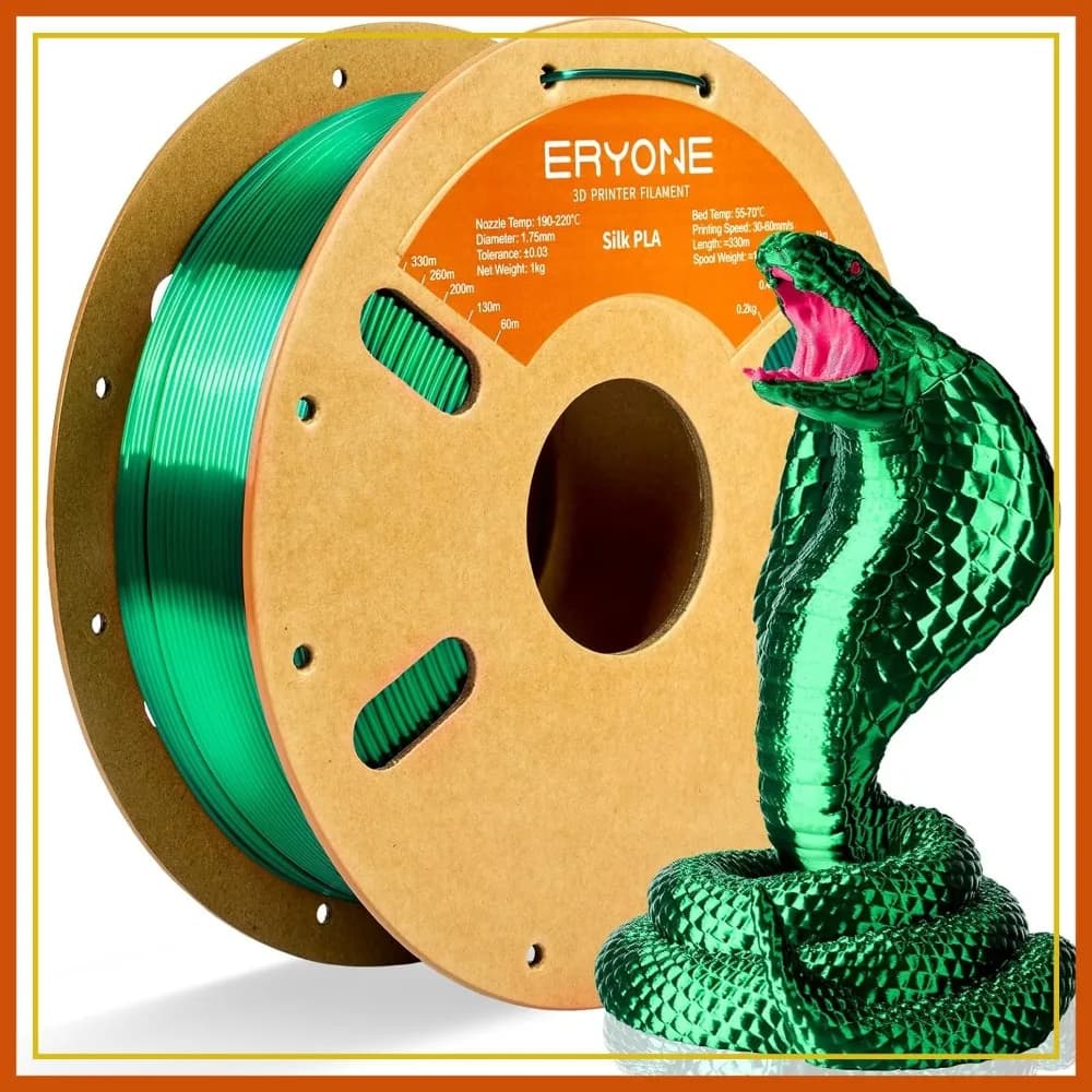 Filamento per Stampante 3D in PLA Seta 1.75mm, Bobina da 1kg, Verde Metallizzato, Precisione ±0.03mm
