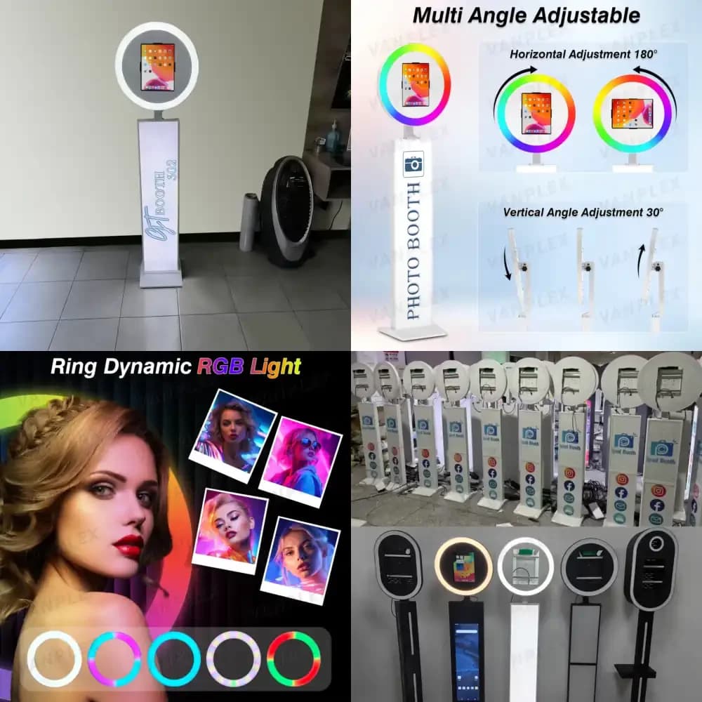 Cabina Fotografica All-in-One per iPad per Eventi, Struttura in Metallo, Luce ad Anello Multicolore con Flight Case, 2 Anni di Garanzia, ROI Massimo