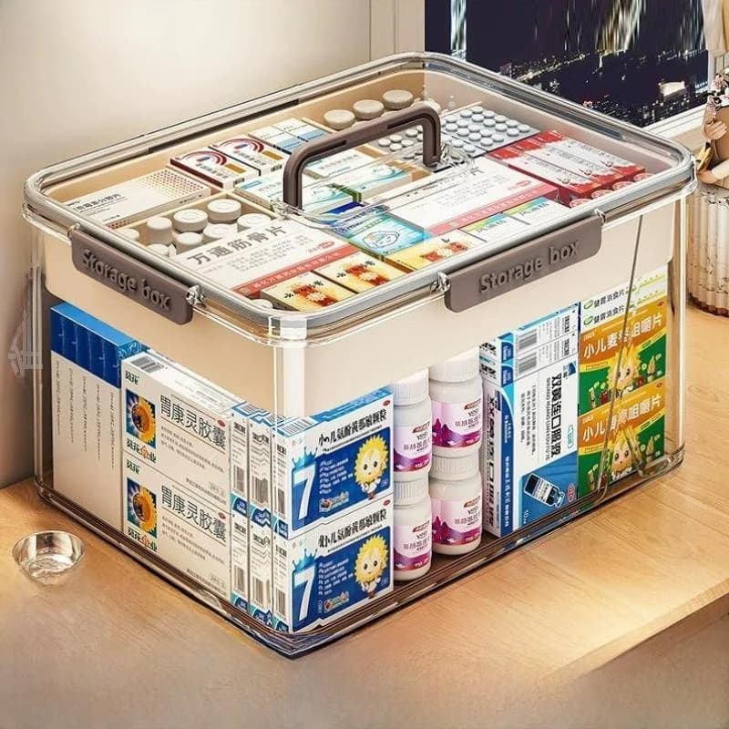 Organizzatore per Medicinali per Studenti, Kit di Pronto Soccorso Domestico, Design a Strati, Set Completo, Scatola di Plastica per la Conservazione