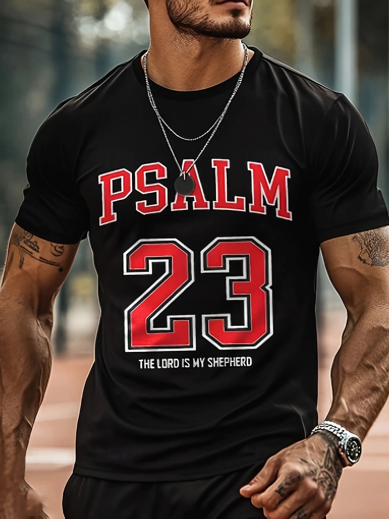 T-shirt con versetto del Salmo 91 per uomo e adolescente - Abbigliamento stampato in 3D, maglietta girocollo in 100% cotone morbido e traspirante, adatta per uomo e adolescente
