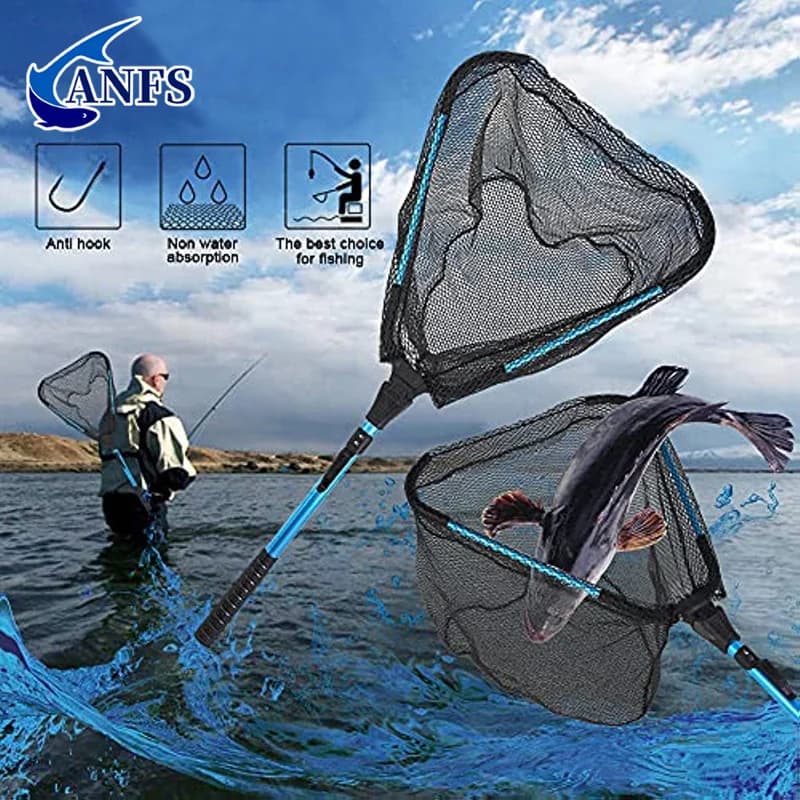 Guadino pieghevole per rete da pesca - Reti da pesca pieghevoli con manico telescopico, rivestimento in gomma resistente Nodo senza rete