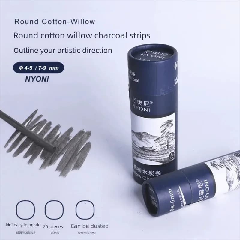 Black Sketch Charcoal Bars Set 3-5mm/5-7mm/7-9mm Drawing Blending Shading Willow Professional Sketch Charcoal Sticks for Artist