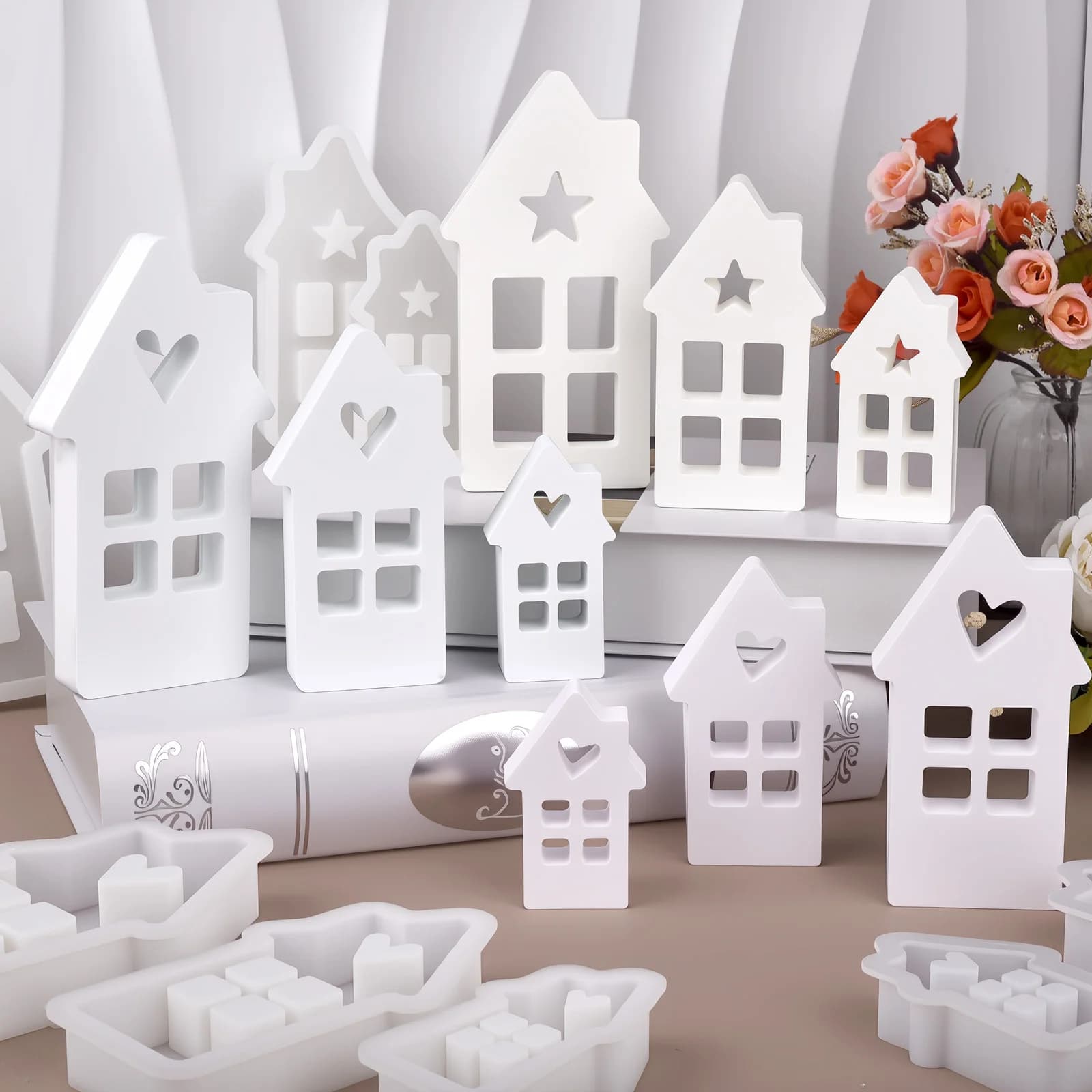 Star Heart House Silicone Molds Light Heart Houses Concrete Moulds Casting Molds Home Decoration Resin Candle Casting Mould