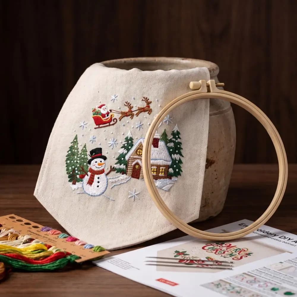 Handmade Christmas Embroidery Kit Santa Claus Tree Deer DIY Embroidery Kit Suitable Beginners Home Decor Cross Stitch Set