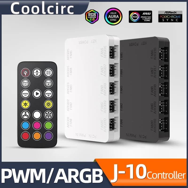 ARGB Light Effect and Fan Speed Remote Control PC Chassis Cooling Fan Hub Magnetic Suction Computer Case Fans 10 Ports Splitter